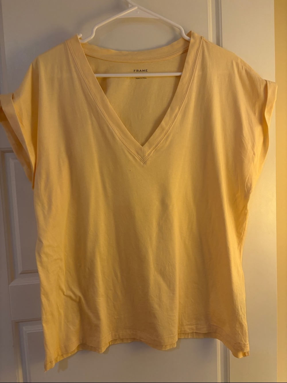 Frame Sunshine Yellow Vneck Muscle Tshirt with Rolled Detail (NWOT)